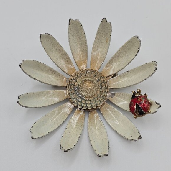 Vintage White Daisy 2pc Floral Flower Head Lapel Pin Brooch Set - Picture 3 of 13